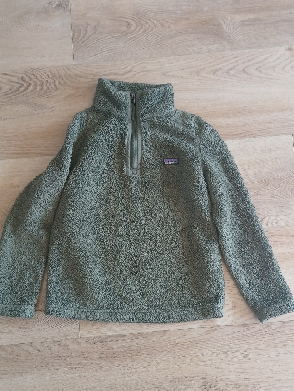 Patagonia Kids 10 Olive Sherpa Quarter-Zip Pullover